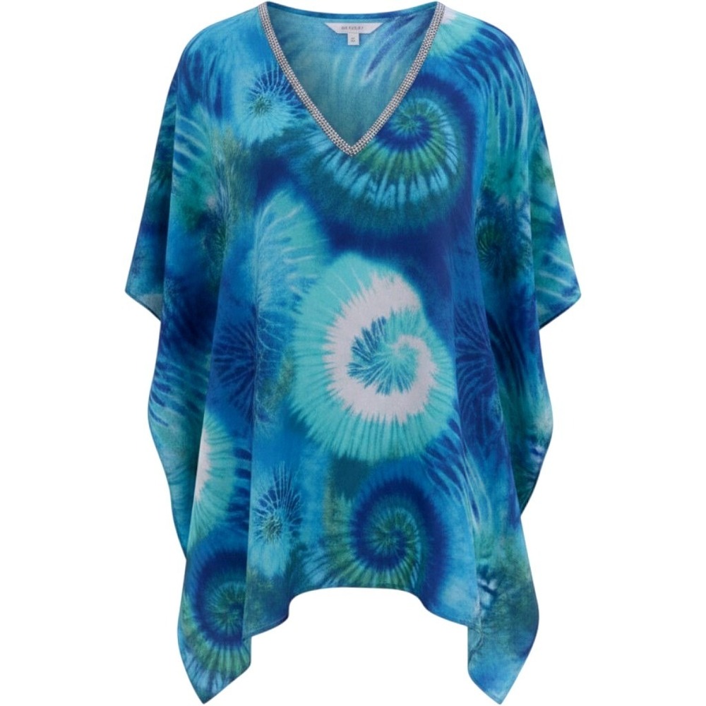 Chico's Tunic Top Women S/M Blue Tie Dye Rhinestone Angel Wing Boho Resort